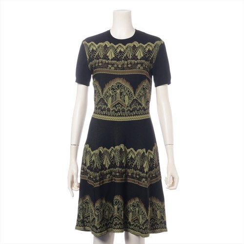Valentino Rayon Dress M Ladies' Black x khaki MB0KD01M38Y