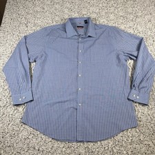 Van Heusen Traveler Men s XL 17-17.5 Blue Plaid Botton Up Long Sleeve Shirt