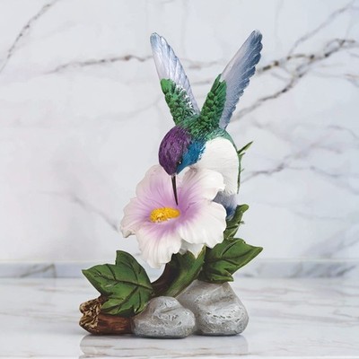 6''H Hummingbird on Purple Flower Figurine Ornament Home Decor Unique Gift