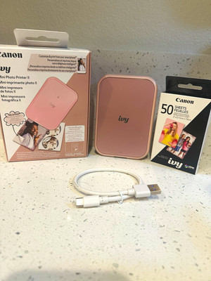 Canon Ivy Mini Photo Printer II Portable Zink Color USB w/ 50 Sheets 2x3