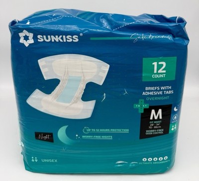 Sunkiss Trust Plus Overnight Adult Diapers Ultimate Absorbency Med 12 Count