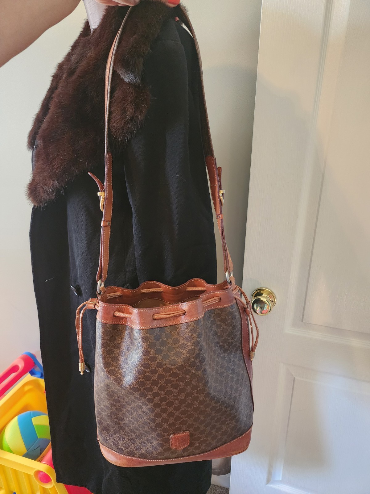 CELINE macadam Authentic Drawstring Shoulder Bag … - image 14