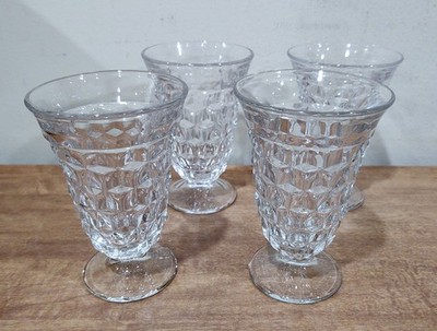 Set 4 Vintage Fostoria American Footed Water Goblets Cubist Clear Glass 10oz EVC