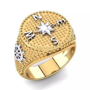 Authentic Men's Pinky Ring, Compass Signet Ring in 14K Yellow Gold Plated