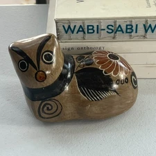 Cat Mexican Tonala Pottery Hand Painted 4" Tall Brown