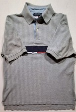 Vintage 90s Tommy Hilfiger Polo Shirt Men's Size M Gray W/Flag Across Chest Y2K