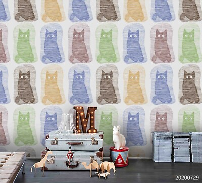 3D Cartoon Cats Vector Wallpaper Wall Mural Removable Self-adhesive 202