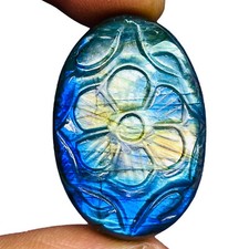 62.00 Cts Natural Labradorit​e 35x24mm Oval Carved Flashy Pendant Size Gemstone