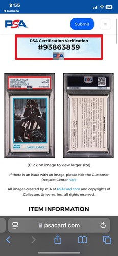 Original 1984 Kellogg's Star Wars Sticker Darth Vader White Border #8 PSA 8 - Picture 3 of 3