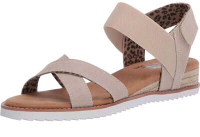 Skechers BOBS Women's Desert Kiss Secret Picnic Flat Sandals Natural Size 7.5