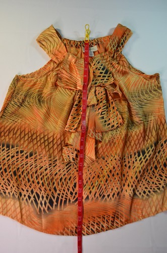 Dressbarn XL Geometric Orange Sleeveless Blouse Chest Ruffle Chest 40 inch - Picture 6 of 10