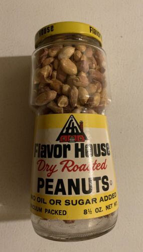 Vintage 1960s Flavor House Peanuts NOS Full Unopened Glass Jar 8.5 Oz
