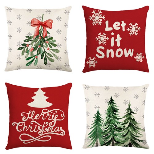 4 PCS Christmas Pillow Covers Red&white Christmas Tree Sofa Cushion Covers - Picture 6 of 6