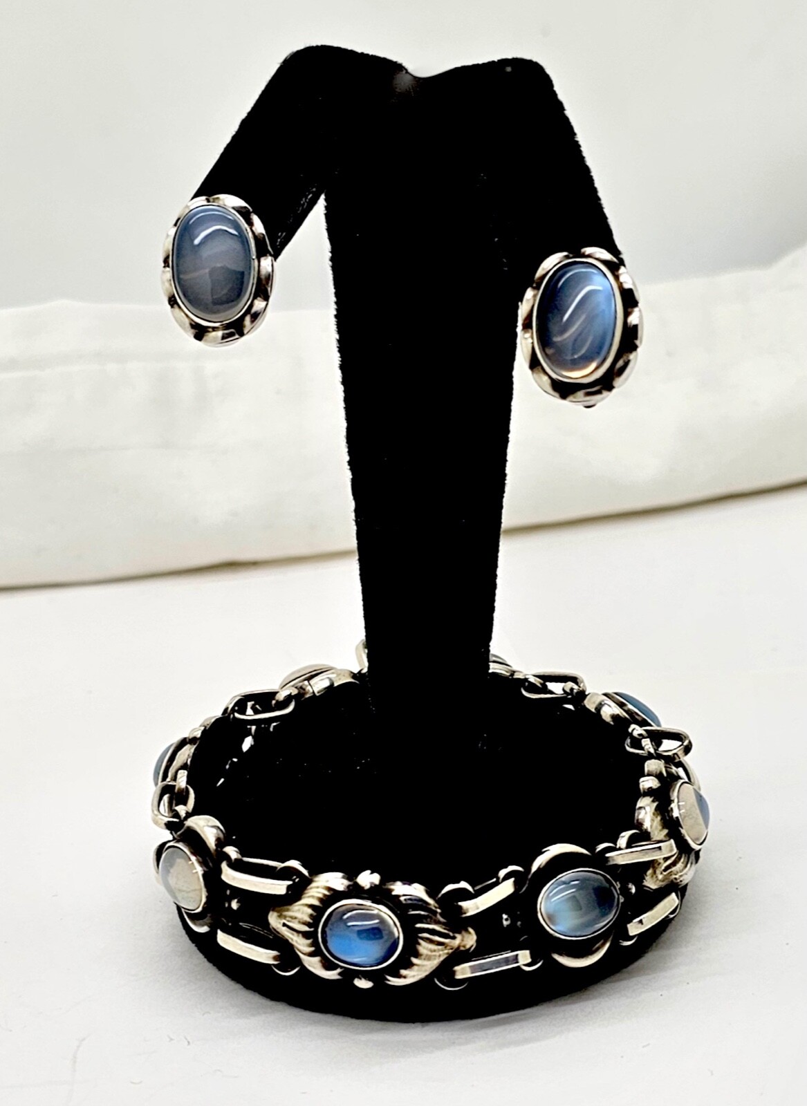 VINTAGE GEORG JENSEN DENMARK 16 STERLING SILVER MOONSTONE BRACELET