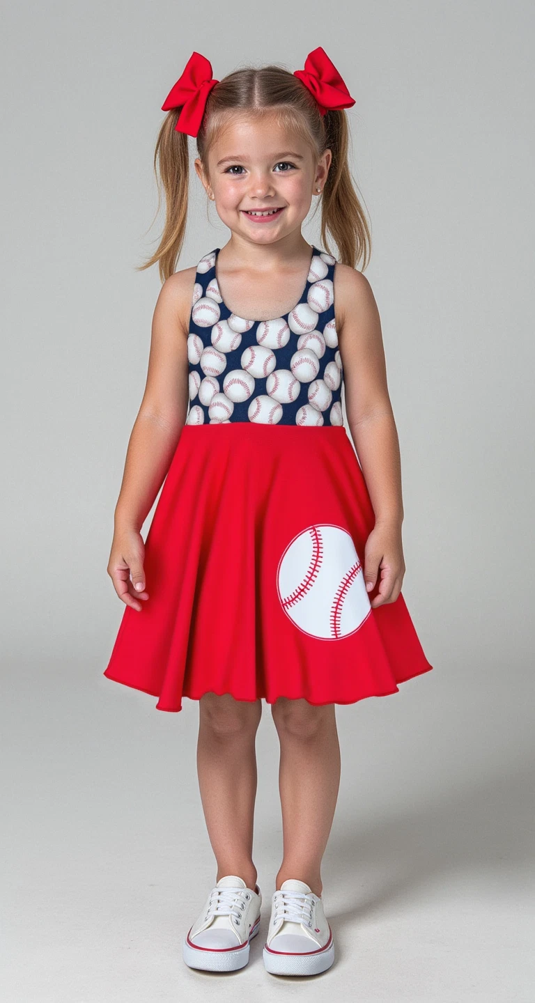 Baseball Girl Dress| Baseball Print Girl Dress| Baseball Girl Clothing