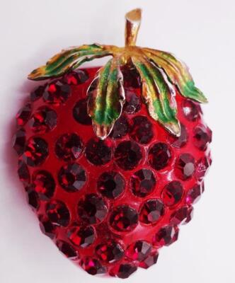 Vintage Red Lucite Austria Forbidden Fruit Strawberry Figural Brooch Pin