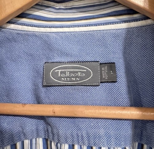 Talbots Mens XL Short Sleeve Button Down Shirt Light Blue + White Striped Cotton - Picture 6 of 7