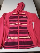 THE NORTH FACE Glacier Fleece Hoodie Full Zip Pink Stripe Size Girls M 10/12