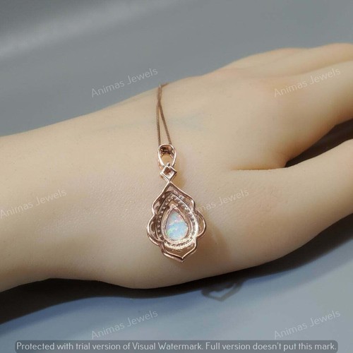 2 CT Pear Cut Simulated Opal Vintage Drop Pendant Necklaces 14K Rose Gold Plated - Picture 3 of 6