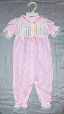 Vtg Rattles Baby Pink Stripe Lace Girls One Piece Spring/Summer Outfit New
