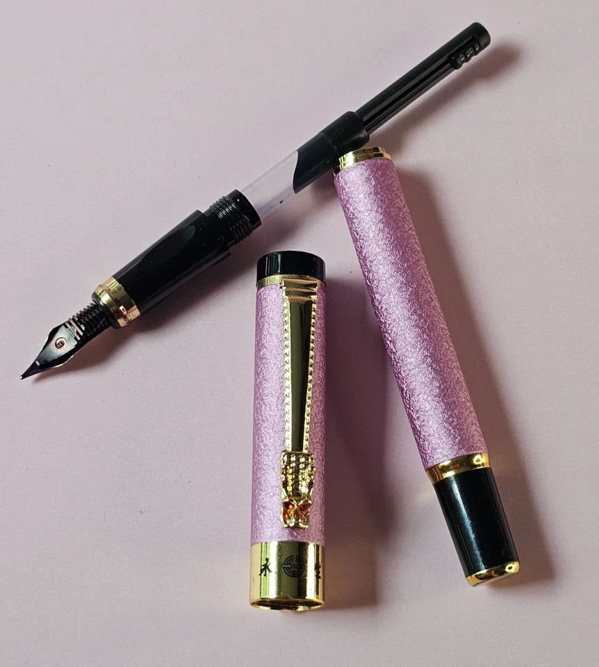 Pluma Estilográfica Gullor Estilo Retro Arte Dragón Clip con Convertidor de Tinta, ROSA Foto 3 de 4