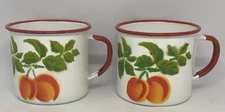 Vintage Huta Silesia Enamelware Set Of Two Handled Mugs/Cups Peach Design 🌻