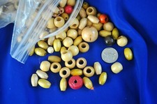 VTG WOOD BEADS AND WOOD PCS FOR DOLL HEADS, 164 PCS