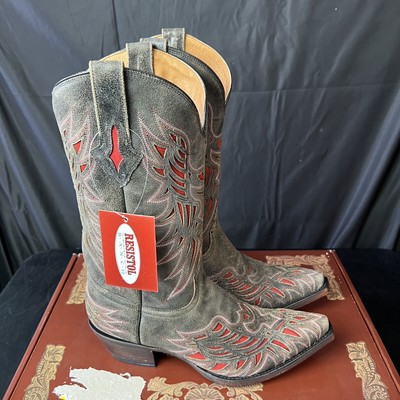 Vintage Resistol Mems 10D Gray Crackle Red Cowboy Boots NEW