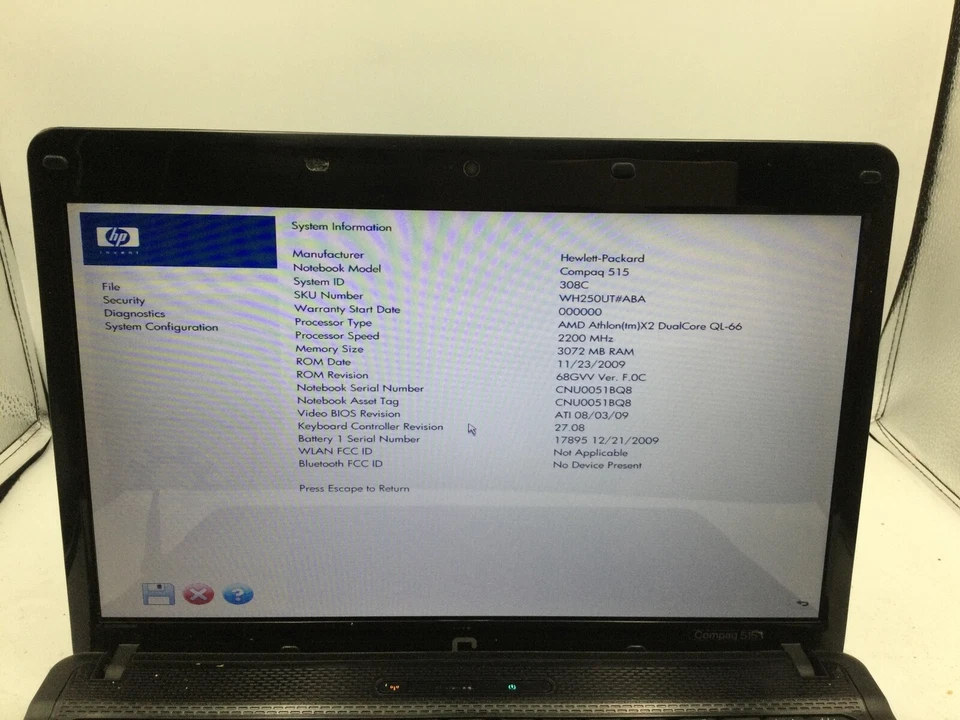 HP COMPAQ 515 - BOOTS TO BIOS - AMD ATHLON X2 - 3GB RAM - 15" - READ DESCRIP -BB - Image 2 of 4