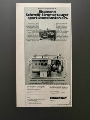 Eisemann Schweiß Stromerzeuger Stuttgart Original 1971 Vintage Werbung Reklame
