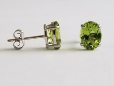 2.50 Carat Genuine Peridot Oval Stud Earrings in 14k Gold