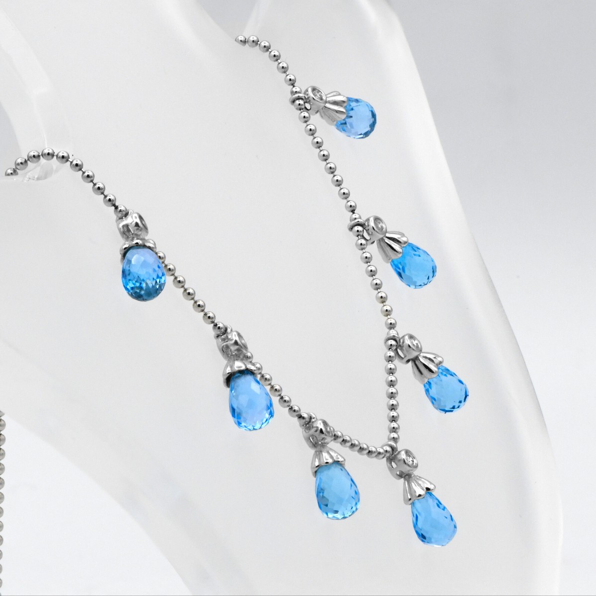 Natural Briolette Cut Blue Topaz Diamond Multi Stone Chain Dangle