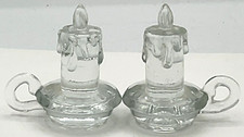 Vintage Pair Clear Mosser Art Glass Figural Candle Flame Ring Handle Figurine