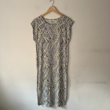 M&S Yellow Mix Funky Patterned Jersey Midi Dress Size S Oversized Side Slits NEW