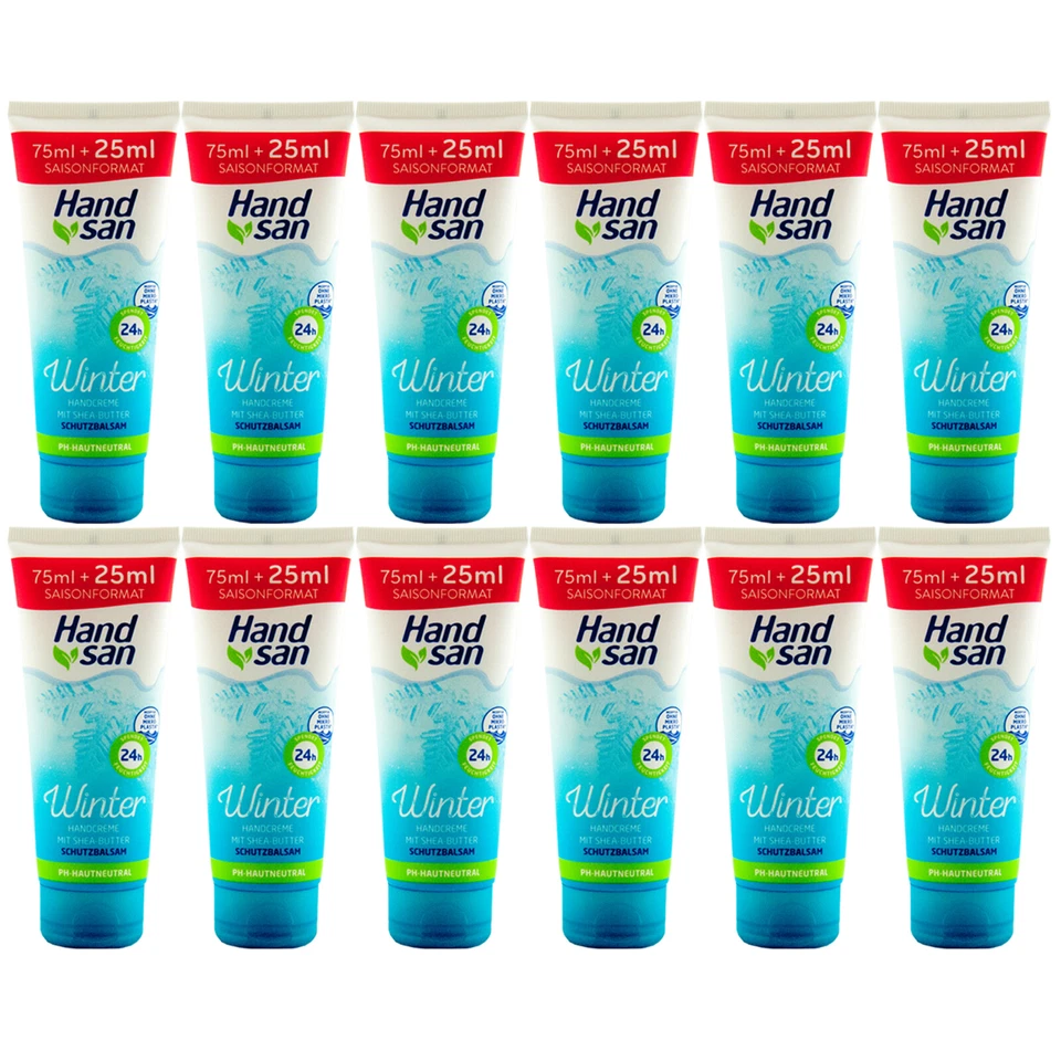 HANDSAN Hand san Handcreme WINTER 12 x 100 ml mit Shea Butter ph Hautneutral 24H Schutz