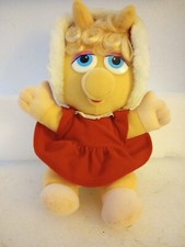Jim Henson Muppets 1987 Baby Miss Piggy Plush Doll Red Dress Bonnet 11"