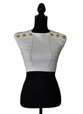 F0 NWT BALMAIN White Ribbed Knit Six Embellis...