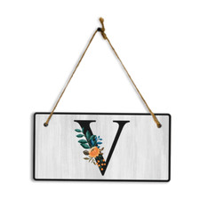 V Flower Decor 5x10 Hanging Wall or Door Sign  Alphabet Letter Room Decoration