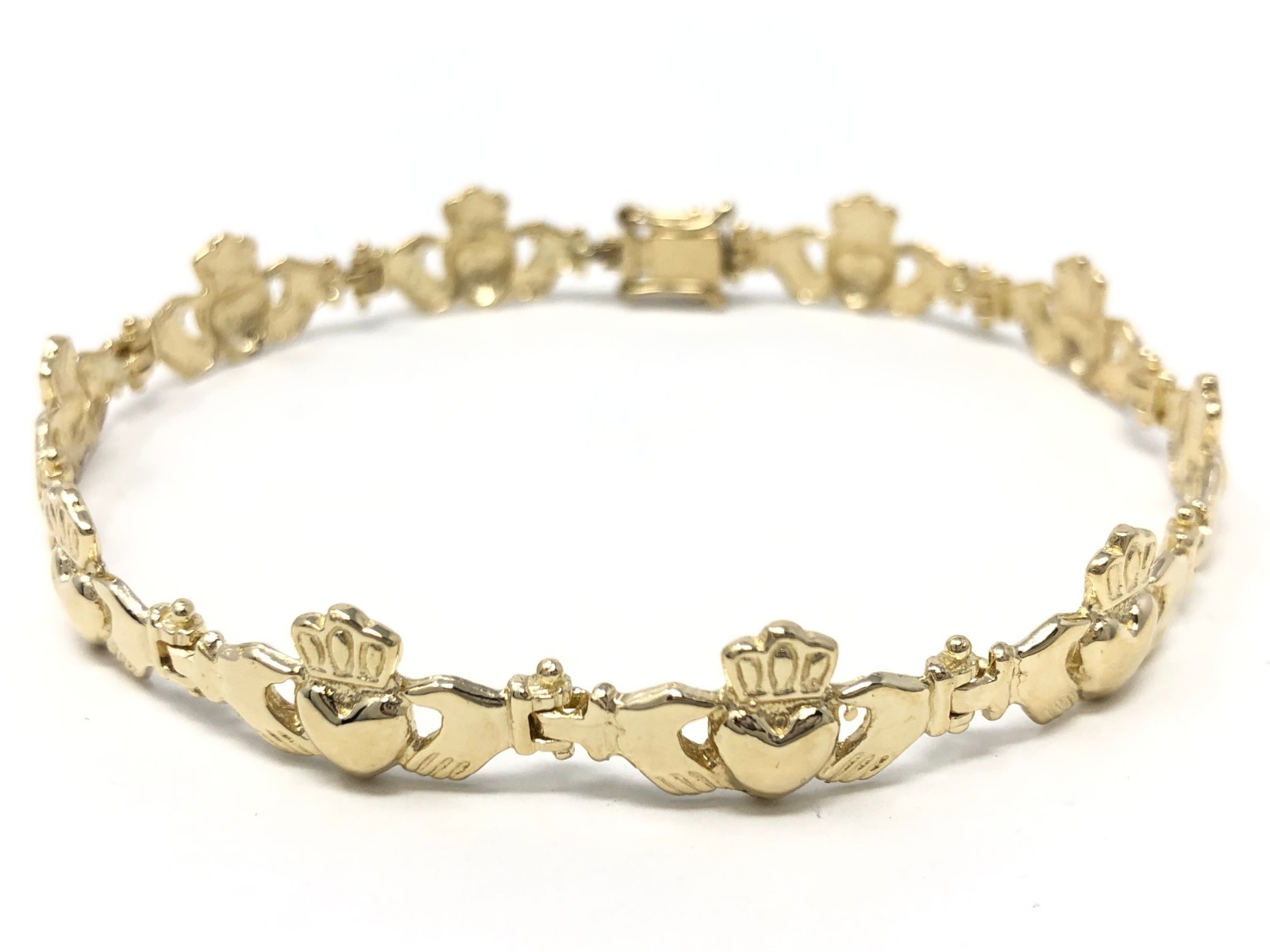 14k Yellow Gold Solid Claddagh Irish Love Friendship Bracelet 8" 10.4mm