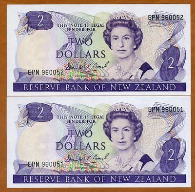 SET New Zealand, 2 x $2, ND (1989-1992), P-170c, QEII SET New Zealand, 2 x $2, ND (1989-1992), P-170c, QEII