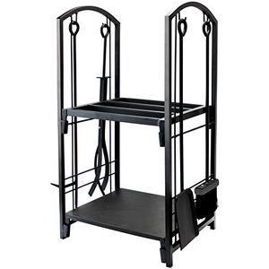 Firewood Rack Bin Log Holder With Fireplace Tools Set Brush Shovel