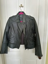 Next Real Leather Dark Green Biker Jacket, Size 12