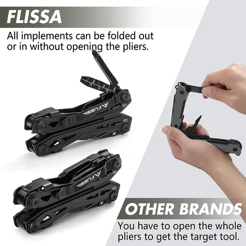 FLISSA 16-in-1 MultiTool Black Stainless Steel Self-locking Foldable w/ Sheath - Picture 5 of 7