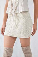Urban Outfitters UO Low Rise Cable Knit Mini Skirt in Beige Size L