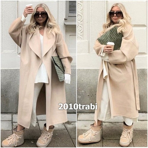 ZARA MANTEL HELLBEIGE WOLLMISCHUNG UMLAUFKRAGEN GR S