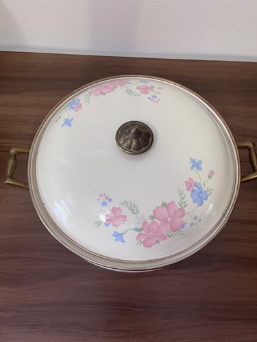 Casseruola smaltata Lincoware Hana Collection 1987 Lg 10” con coperchio manici ottone - Foto 2 di 6