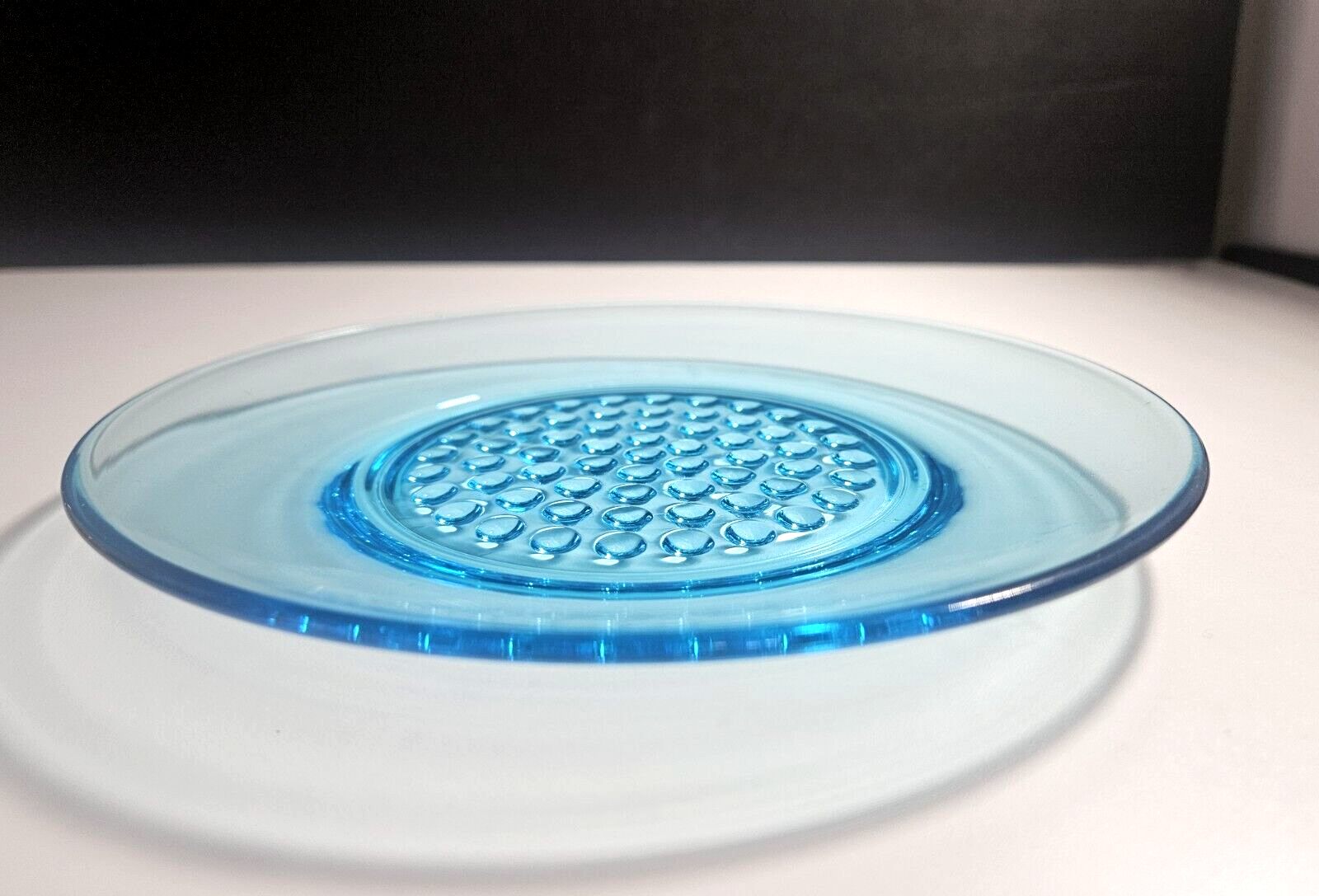 Vintage Hazel Atlas Capri Azure Blue Hobnail Glass Salad Plate 7 1/4