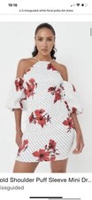 Missguided Puff Sleeve Floral Dress Size 10 New With Tags