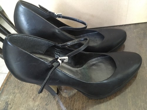 ELEGANT HIGH HEELED BLACK LEATHER SHOES WITH ANKLE STRAP AND PLATFORMS 4.5 - Picture 4 of 7