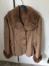 Klass Womens Jacket Faux Suede Fur Lined 12/14 Tan